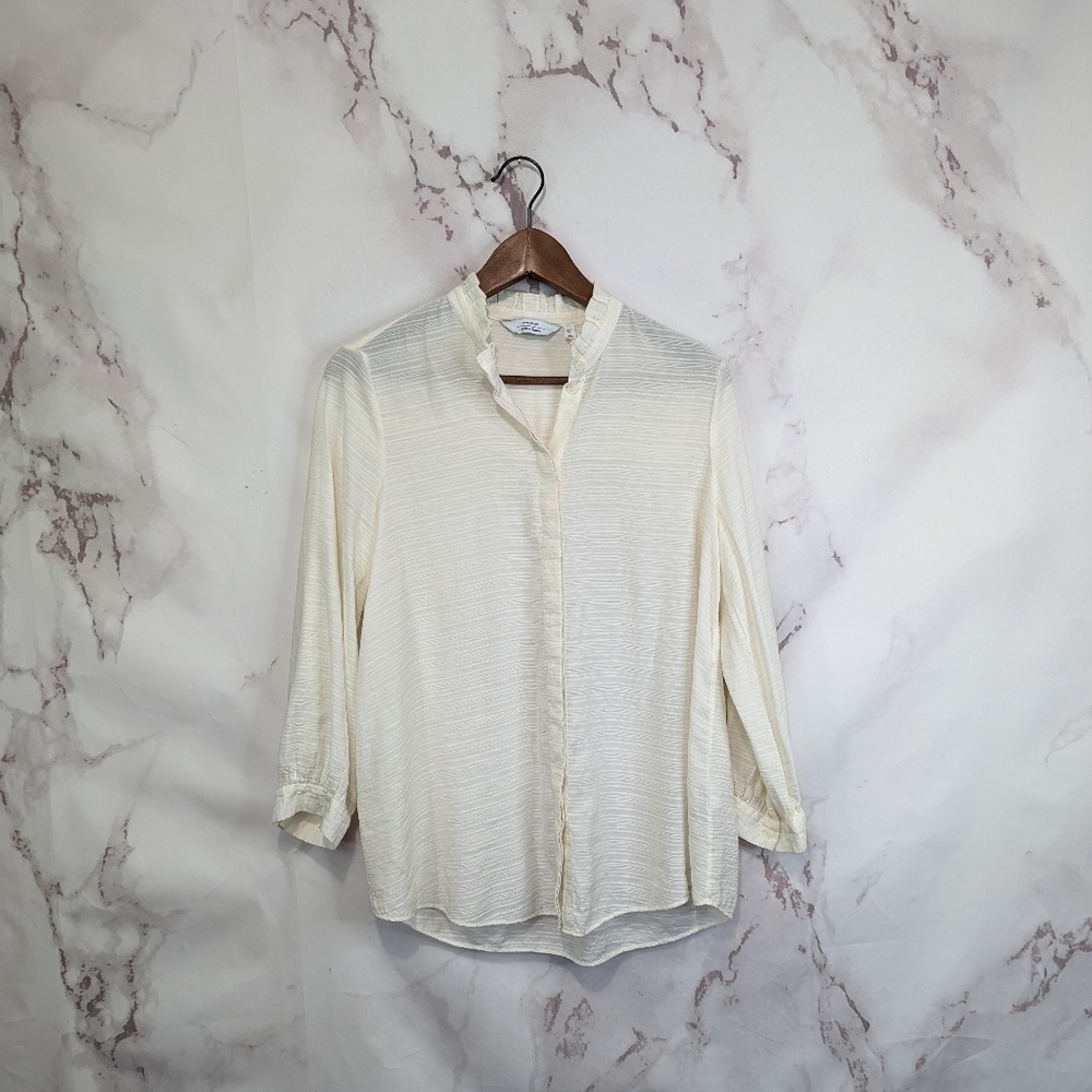 & Other Stories Peasant Top Size 4 Small White Button Popover Blouse 3/4 Sleeve